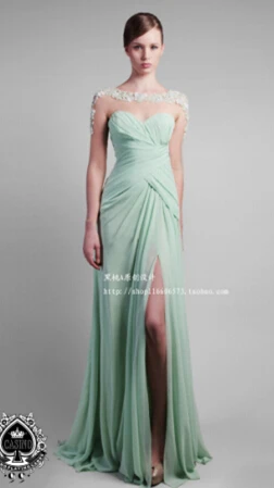 Зеленый vestidos long sleeve Design Floor Length sexy backless lace appliques long chiffon Formal gown bridesmaid dresses - Цвет: Зеленый