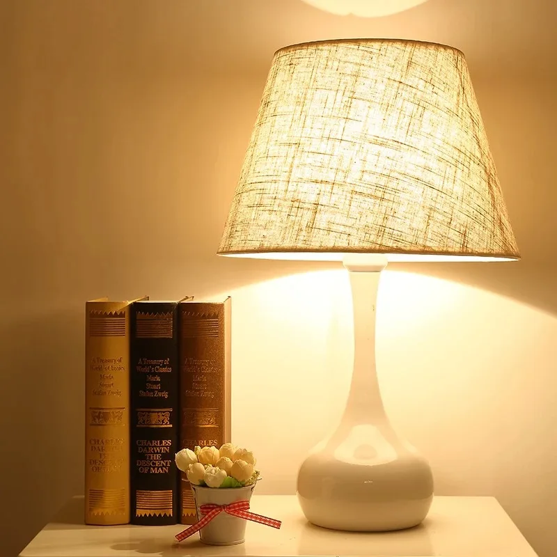 

Bedside Lamp Bedroom Warm Hotel Library Art Decoration Minimalist Modern Iron Art Cloth Cover Creative American-Style Lamp