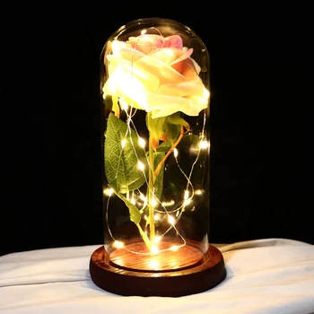

2020 3 Style LED Gold Rose Beauty and the Beast Red Rose in a Glass Dome on a Wooden Base for Valentine's Gifts