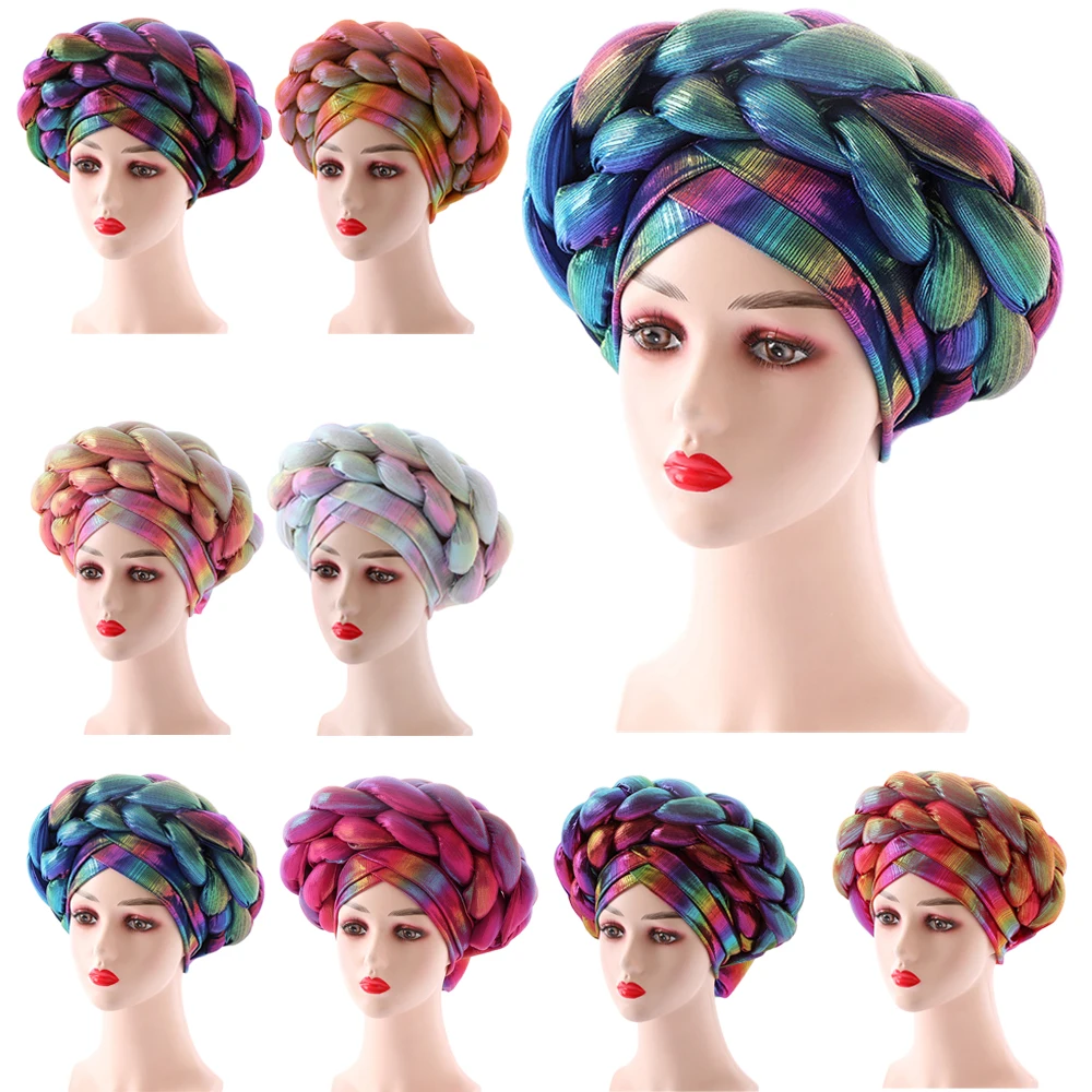 

Latest African Auto Geles Aso Oke Headtie Already Made Headties Muslim Hijab Turban Cap Braids Women Ready Head Wrap Bonnet Hat