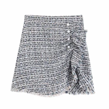 

Autumn 2019 Women's Clothing New Retro High-waist Pearl Button Twill Miniskirt Short Fur-edged Half-length Skirt 08415211403