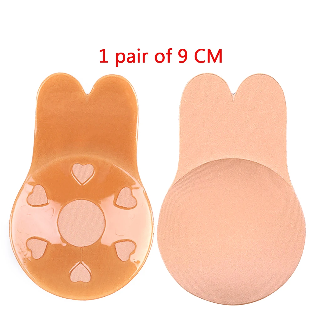 1 Pair 9cm Skin Quaslover, 2 пары, силиконовый бюстгальтер, женское самоклеющееся нижнее белье, без бретелек, пуш-ап, невидимый, с заячьими ушками, белье, липкий, сексуальный бюстгальтер - Цвет: 1 Pair 9cm Skin
