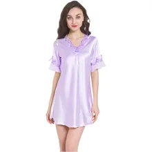 Summer cool and soft ladies silk pajamas dresss short-sleeved plus size Satin lace Nightdress