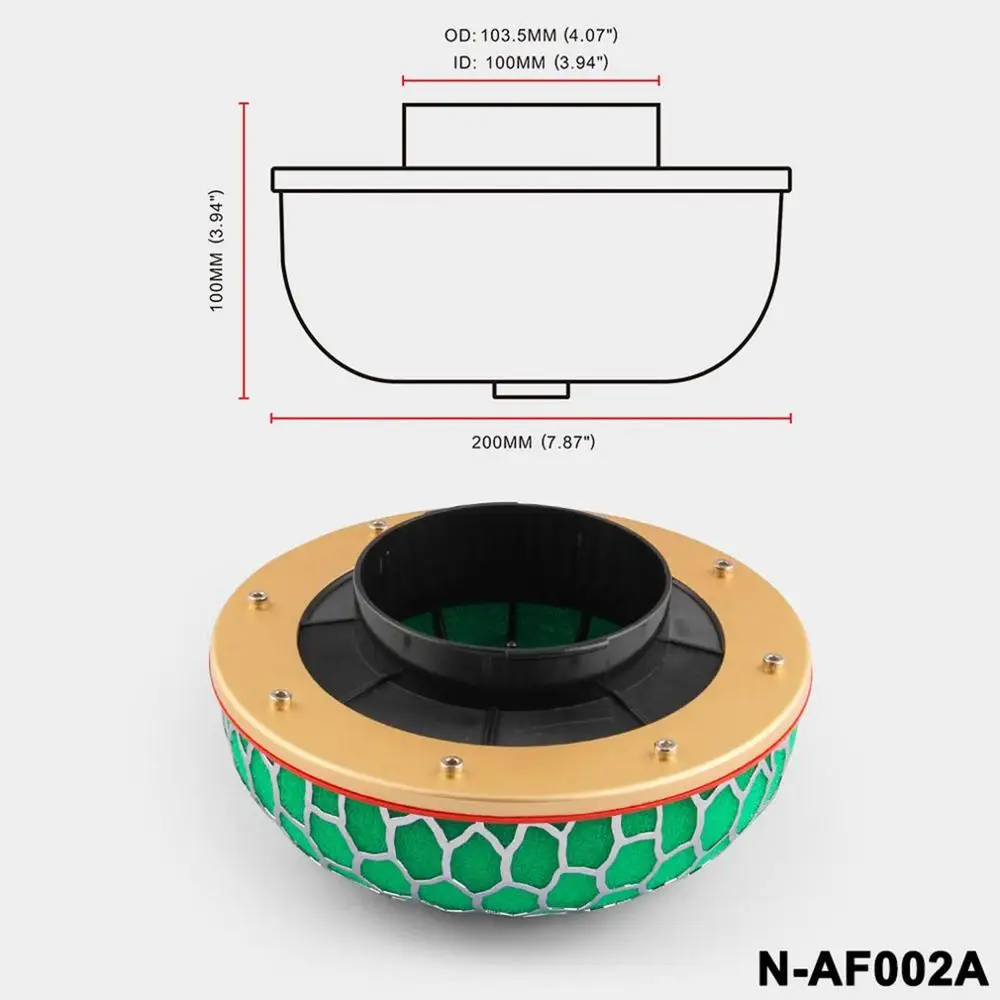 Универсальный воздушный фильтр 80 мм/100 мм с грибовидной головкой, Универсальный воздушный фильтр для гоночного автомобиля, Система впуска воздуха, перезагрузка, очиститель - Цвет: 100mm
