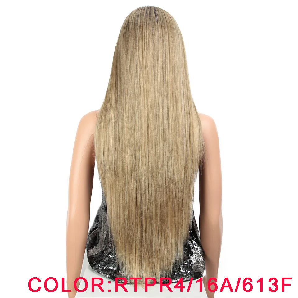Волшебная 13X4 большой площади высокого Температура волокно светлые 32 дюйма длинные прямые натуральные синтетические волосы Синтетические волосы на кружеве парики для Для женщин - Цвет: RTPR4-16A-613F