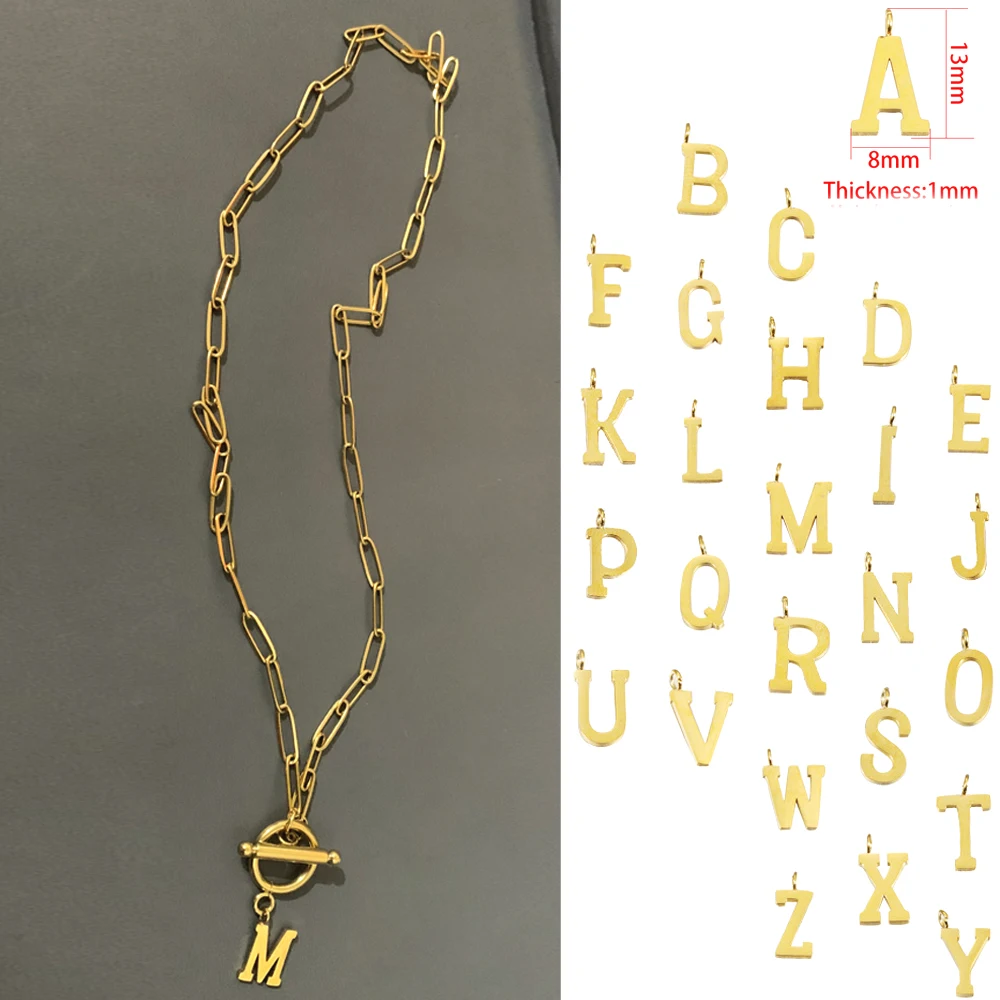 

Vintage Steel OT A-Z Initial Capital Letter Name Charm Necklace for Women Simple Gold Color Bamboo Chain Clavicle Choker Collar