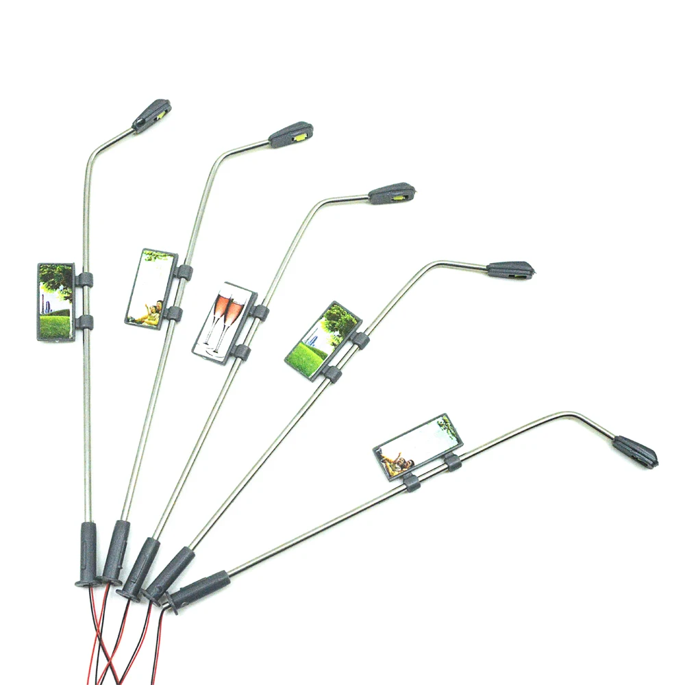 

20/50/100pcs 7-11cm adjustable scale model copper LED lights with billboard miniature lamppost for diorama railway street scene