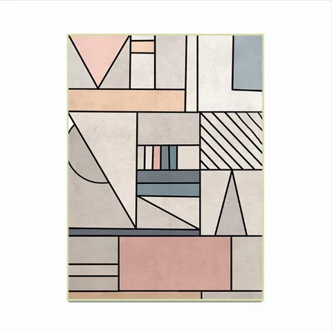 Kiss Nordic Style Geometric Gray-pink Pattern Rugs Soft Home Non-slip Carpets for Living Room Crystal Velvet Bedside Mat