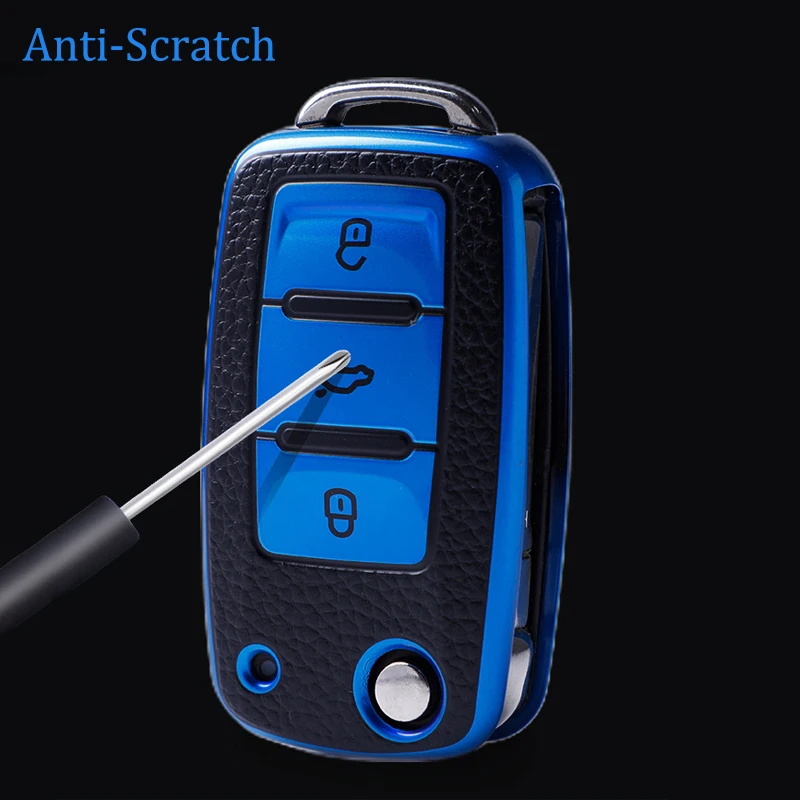 Leather Car Key Case Full Cover Protection Bag for VW Volkswagen Polo Tiguan Passat Golf Jetta Lavida Skoda Octavia key case
