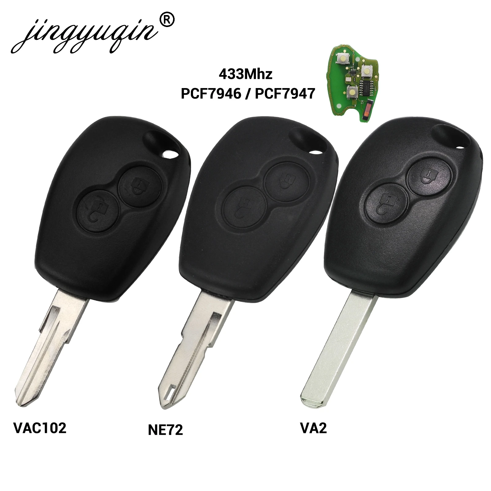 

2 Buttons Car Remote Key Suit for Renault Megane Modus Clio Kangoo Logan Sandero Duster 433MHz PCF7946/PCF7947 Chip