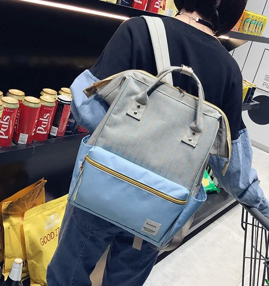 Рюкзак в японском стиле с кольцом для ноутбука, рюкзак женский мочила Feminina, рюкзак школьный рюкзак для девочек-подростков, рюкзак для подгузников Rugzak - Цвет: Striped light blue