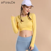 Сексуальные открытые футболки для йоги с пупком женские футболки для фитнеса и йоги Топ с длинным рукавом футболки спортивная одежда быстросохнущие топы для фитнеса и спортзала