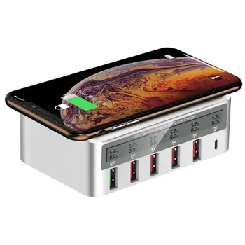 

Universal 100W 5x USB QC 3.0 & Type C PD Fast Charger Adapter Qi Wireless Charger Station for iPhone ipad Samsung Xiaomi Huawei