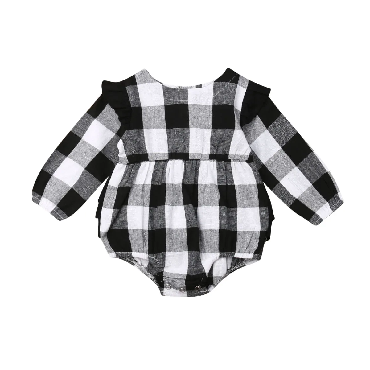 Клетчатая Одежда для новорожденных девочек комбинезон с длинными рукавами и рюшами для детей от 0 до 18 месяцев - Цвет: Черный