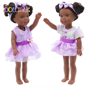 

Purple Lovely Bowknot Dress + Hair Ring For 14 inch Ameican Toy Girl's Doll Round Neck Clothes Fir Dress Fit 1/6 BJD Dolls