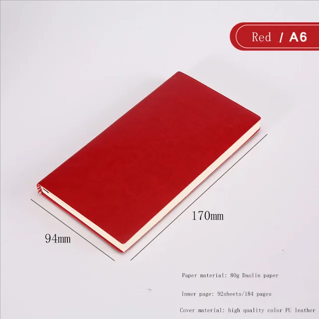 A6 Red A5, A6, B5, три размера, 4 стиля, 5 цветов, большой деловой ежедневник, кожаный мягкий блокнот, увеличивающий рост, толстый блокнот - Цвет: A6 Red