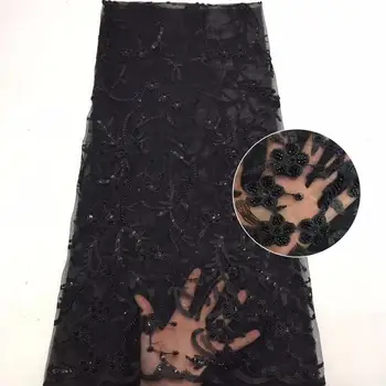

African lace fabric 2020 high quality embroidered sequined fabric lace french mesh lace 3d flower nigerian fabric with bead lace