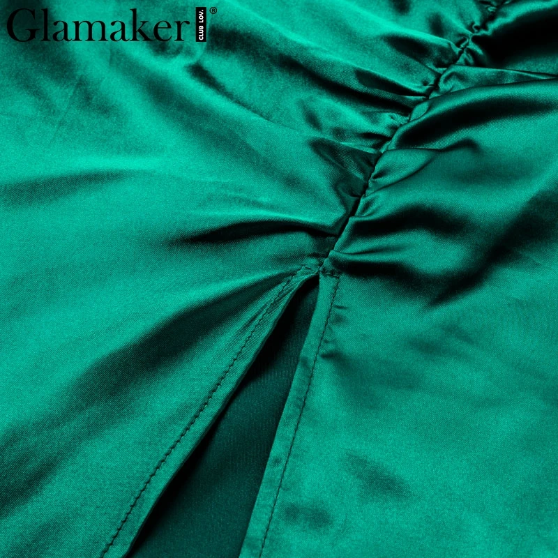 Glamaker/зеленые вечерние осеннее платье макси с длинными рукавами для девочек, сексуальное дамское вечернее платье, облегающее винтажное платье длиной до щиколотки
