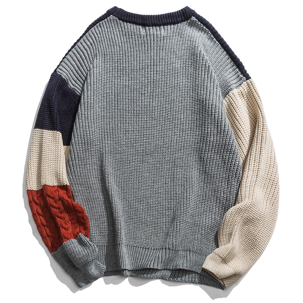 OSCN7 забавные свитера контрастных цветов для мужчин, осенняя уличная одежда, мужские пуловеры с круглым вырезом, винтажные свитера 8967
