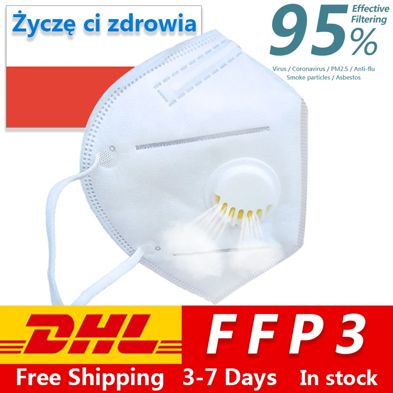 

50pcs FFP3 maseczka ochronna with Breathing Valve Reusable n95 Face Mask Anti-pollution Antibacterial Anti flu maseczka na twarz