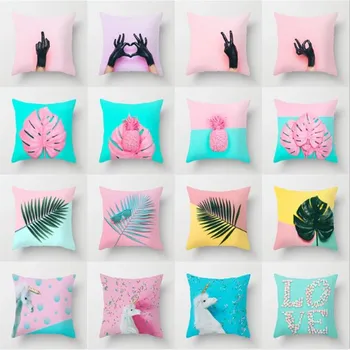 

INS Nordic Pink Cushion Cover Polyester Tropic Palm Leaf Pillow Case Seat Sofa Office Decorative Throw Pillowcases Home Decor