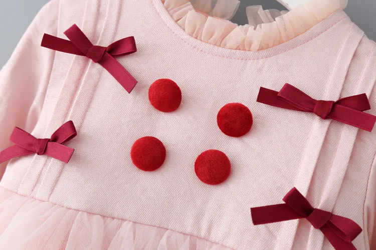 Новинка года; vestido infantil; платье для малышей; милая Осенняя сетчатая одежда с длинными рукавами для маленьких девочек с круглым вырезом и бантом-бабочкой