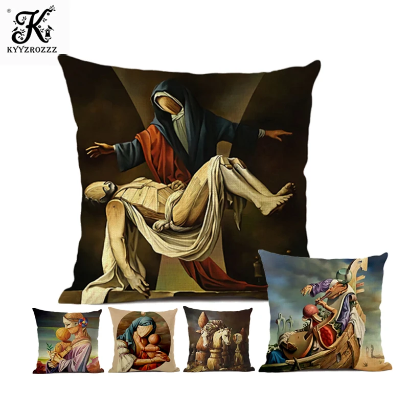 

45x45cm Cushion Cover Living Room Sofa Art Decorative Pillowcase Interesting Pattern Puppet People Home Fashion Art Pillow