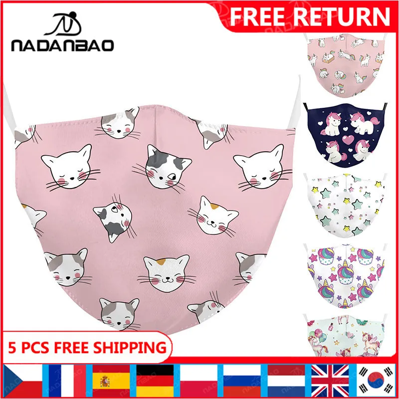 Детская многоразовая маска NADANBAO с мультяшным принтом в виде кошки и единорога |