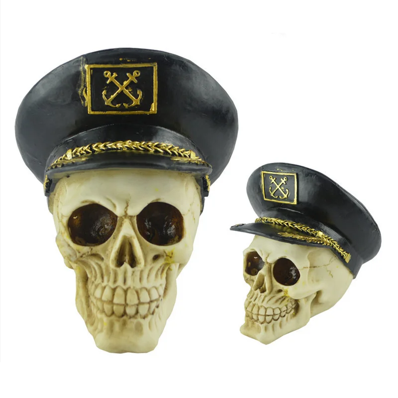 Funny Cool Navy Police Helmet Hat Skull Figure Creative Tricky Resin Craft Collection Halloween Horror Decoration Gag gifts toy | Игрушки и