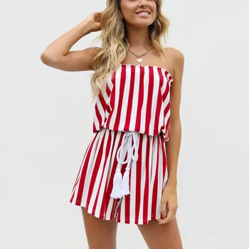 

Sexy Jumpsuit women ropa mujer Summer Stripe Printing Off Shoulder Sleeveless Rompers Jumpsuit Playsuit боди sexy bodysuit Women