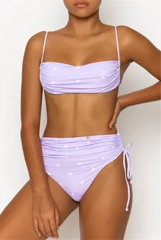 

Woman High Waist Bikinis Set Push Up Swimsuit Brazilian Pleated Tube Top Bikini Swimwear Suit Female Thong Beachwear Swimsuit