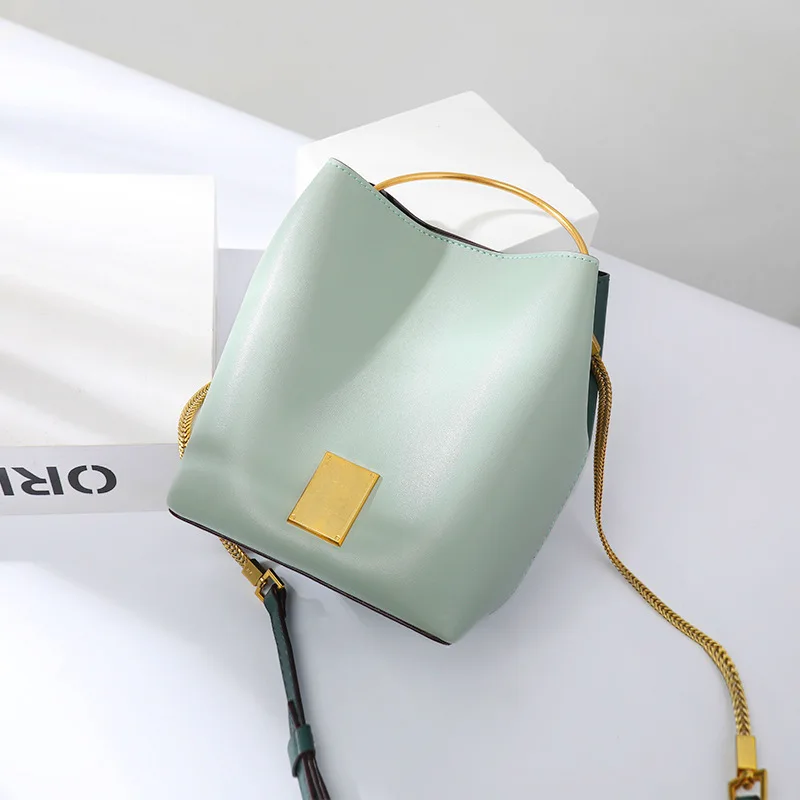 

Chain Leather Bucket Bag Woman New Fashion Handbag Single Shoulder Oblique Satchel Bag