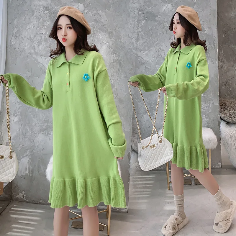 

Photo Shoot 2019 Autumn And Winter New Maternity Clothes Loose-Fit Laziness-Style Mid-length Hipster Sweater Large Size WOMEN'S