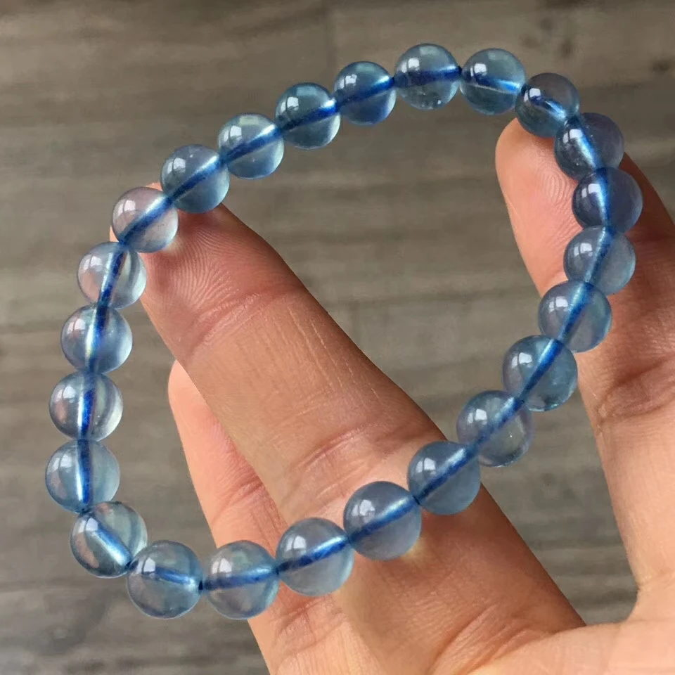 

8mm Genuine Natural Blue Ice Aquamarine Bracelet For Woman Man Crystal Round Beads Gemstone Healing Stone Fashion Jewelry AAAAA