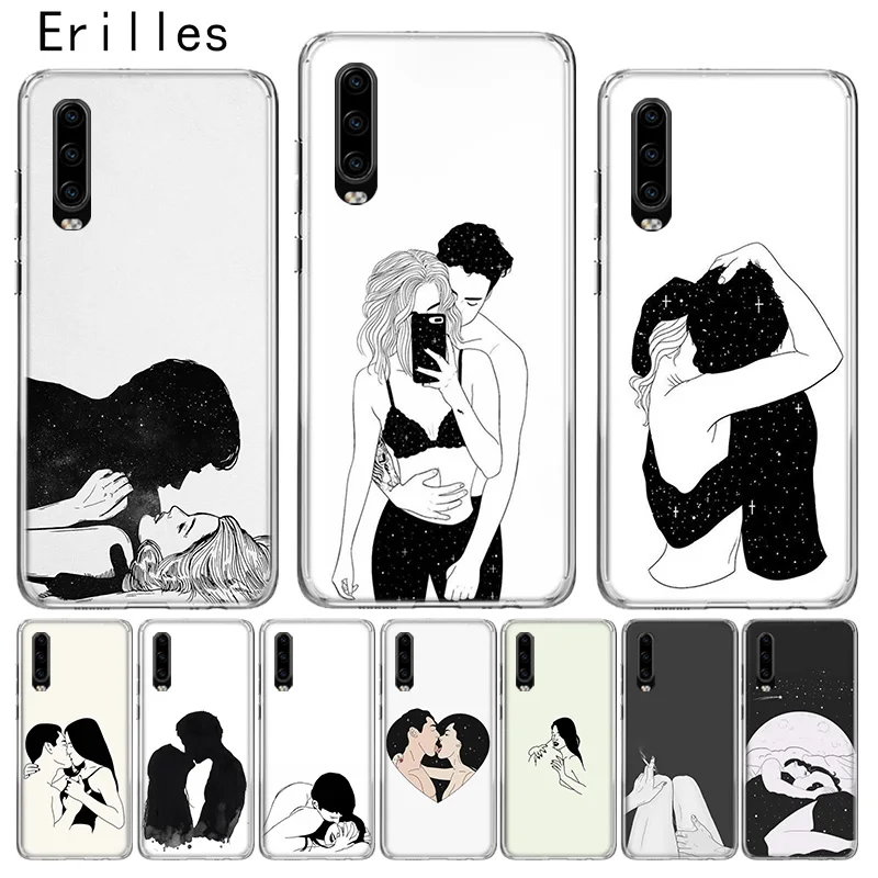 

Erilles Luxury Hawei P10 P20 P30 lite Case For Huawei Mate 10 Pro 20 lite Cover P Smart 2019 Shell Sketch Couple Coque