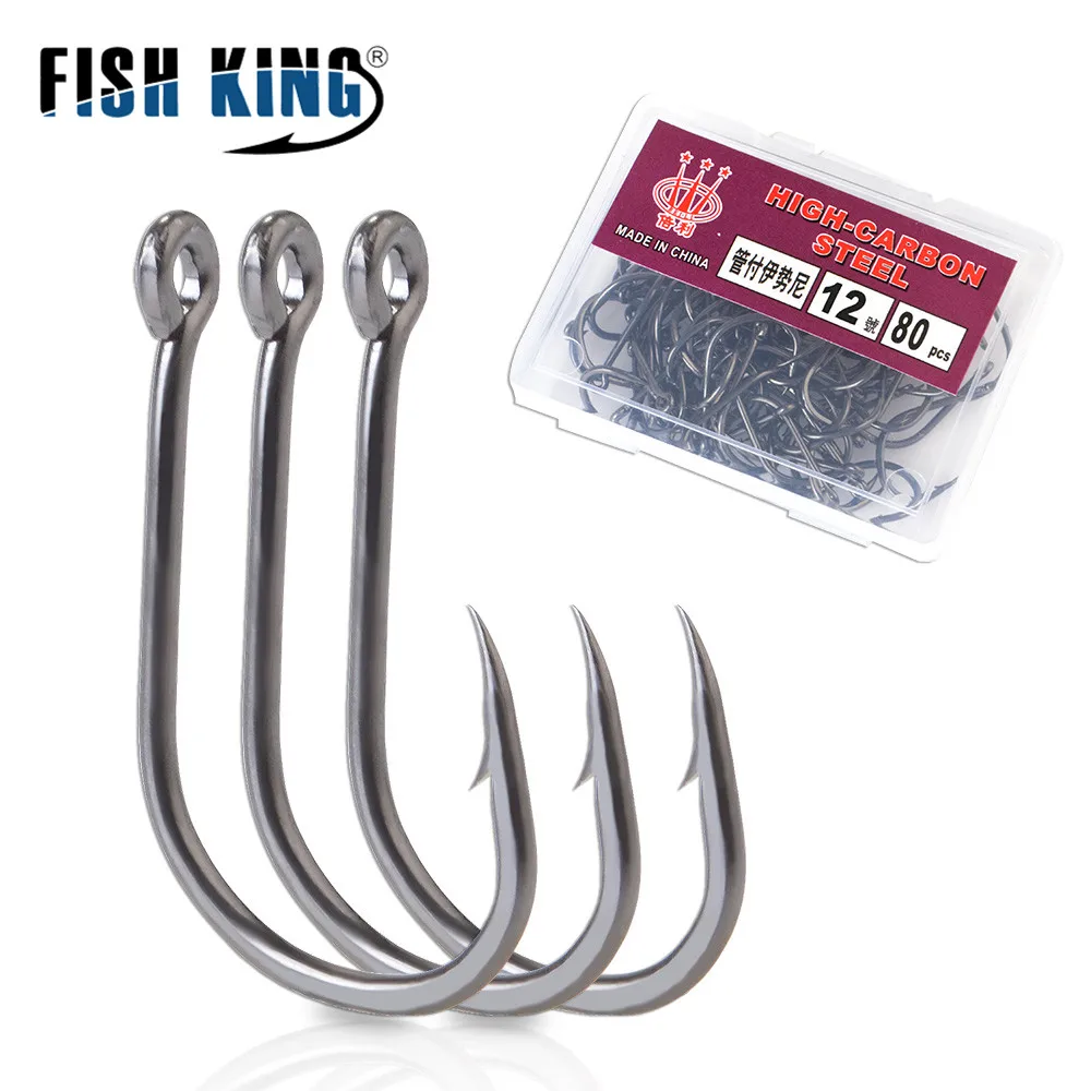 FISH KING & FTK 8-100 Pcs/Box High Carbon Steel Fishhooks barbed Hook Reservoir Pond Fishhooks High Efficiency Barbed Fishing