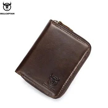 

BULLCAPTAIN 2019 Genuine Leather Coin Purse Brand Designer Cowhide Wallet New Arrival Men's Wallet Slim Small Clutch Zip Wallet