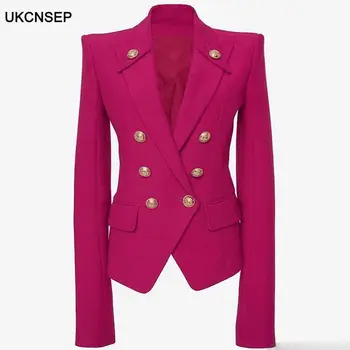 

UKCNSEP High Quality Metal Buttons Women Blazer 2020 New Design Long Sleeve Double Breasted Runway Women Blazer and Jacket