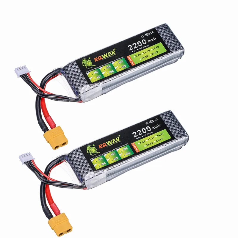 

2PCS/lot Lion Power Lipo Battery 11.1V 2200 mAh 25C MAX 50C 3S Lipo for Helicopter Quadcopter RC Car Airplane T-REX 450 Part