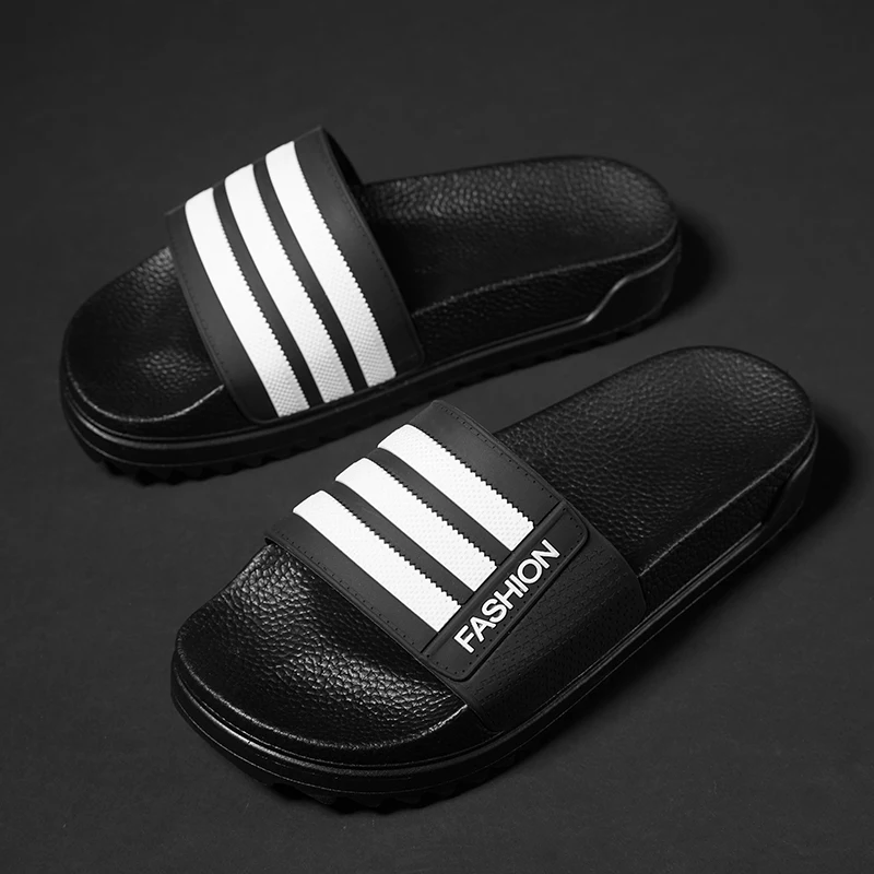 Summer Men's Slippers Slides EVA Men Shoes Couple Flip Flops Soft Black And White Stripes Casual Slippers Male Chaussures Femme