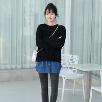 New Women Spring Denim False Hem Layering Fake Top Lower Sweep Skirt Buttons Irregular A-Line Half Shirt Blouse Skirt Extenders 1