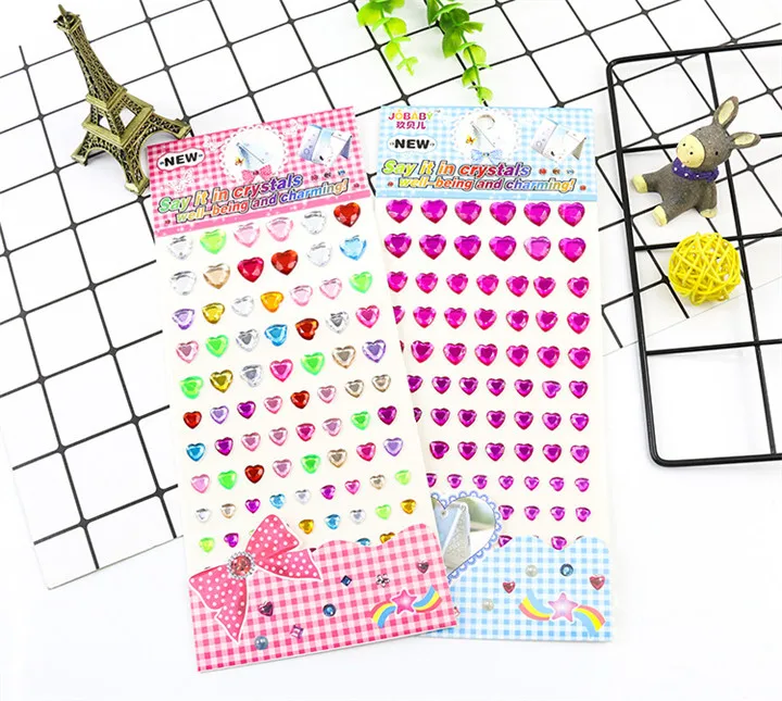 2  Acrylic Love Crystal Stickers Different Size Single Round Love Rhinestones Stickers For Women Mobile Phone Shell Decor Sticker