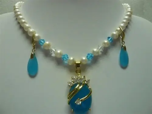 DYY 5color-white pearl &ampred/blue jade necklace zirconia pendant earring set (A0423) | Украшения и аксессуары