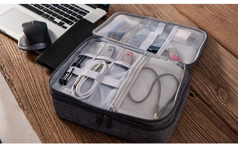 New Three-Layer Digital Storage Bag USB Data Cable Earphone Wire pen Power bank 