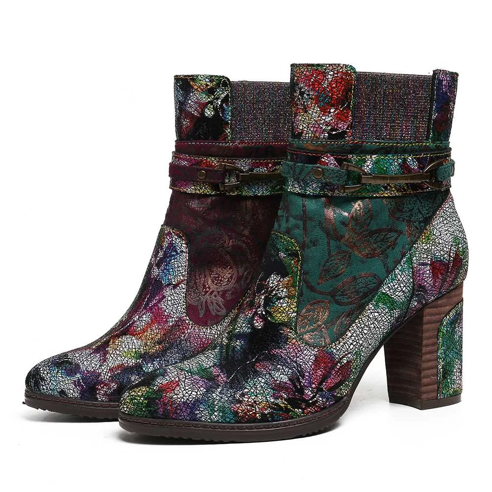 SOCOFY/красочные сапоги в стиле ретро Великолепные из натуральной кожи на молнии