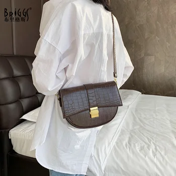 

BRIGGS Vintage Women Shoulder Bag Fashion Saddle Bag PU Leather Messenger Crossbody Bag For Small Women's Party Bags For Ladies