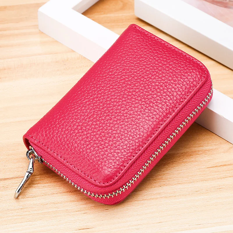 A- rose red PULUE модный мужской кожаный кошелёк для банковских карт мульти-слот для карт пакет визитных карточек держатель кредитной карты Чехол короткий кошелек мини клатч - Цвет: A- rose red