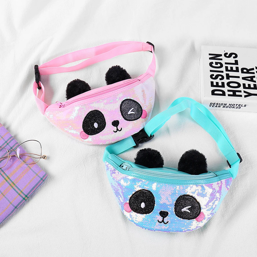 

2020 New Cute Panda Women Waist Bag Girls Sequins Fanny Pack Leather Belt Bag Fashion Travel Phone Chest Bag Christmas Gift