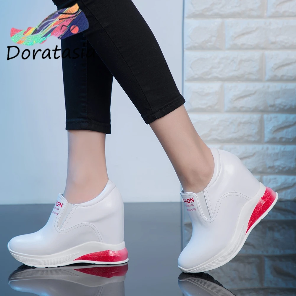 

DORATASIA Girl Elegant Real Leather Platform Sneakers Spring New Letter Print Pumps Women High Height Increasing Shoes Woman