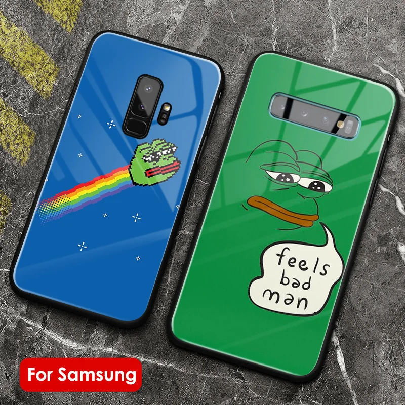 

Cute Sad Frog Feels Bad Man pepe Soft silicone glass Phone Case shell cover for Samsung Galaxy S8 S9 S10e S10 Note 8 9 10 Plus